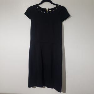 NWT MICHAEL Michael Kors Cap Sleeve Gold Stud Ponte Sheath Dress Black S $175